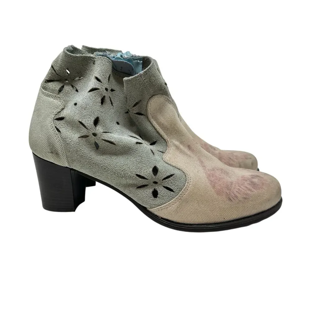 Desigual Ankle Boots Cutwork Tiger Print‎ Heeled Blue Cream Pink Size 41 US 10